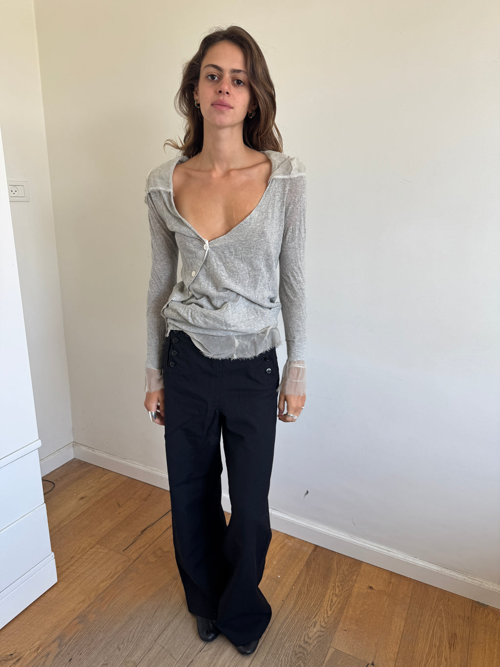 Sacai Asymmetric Silk Detailed Cardigan