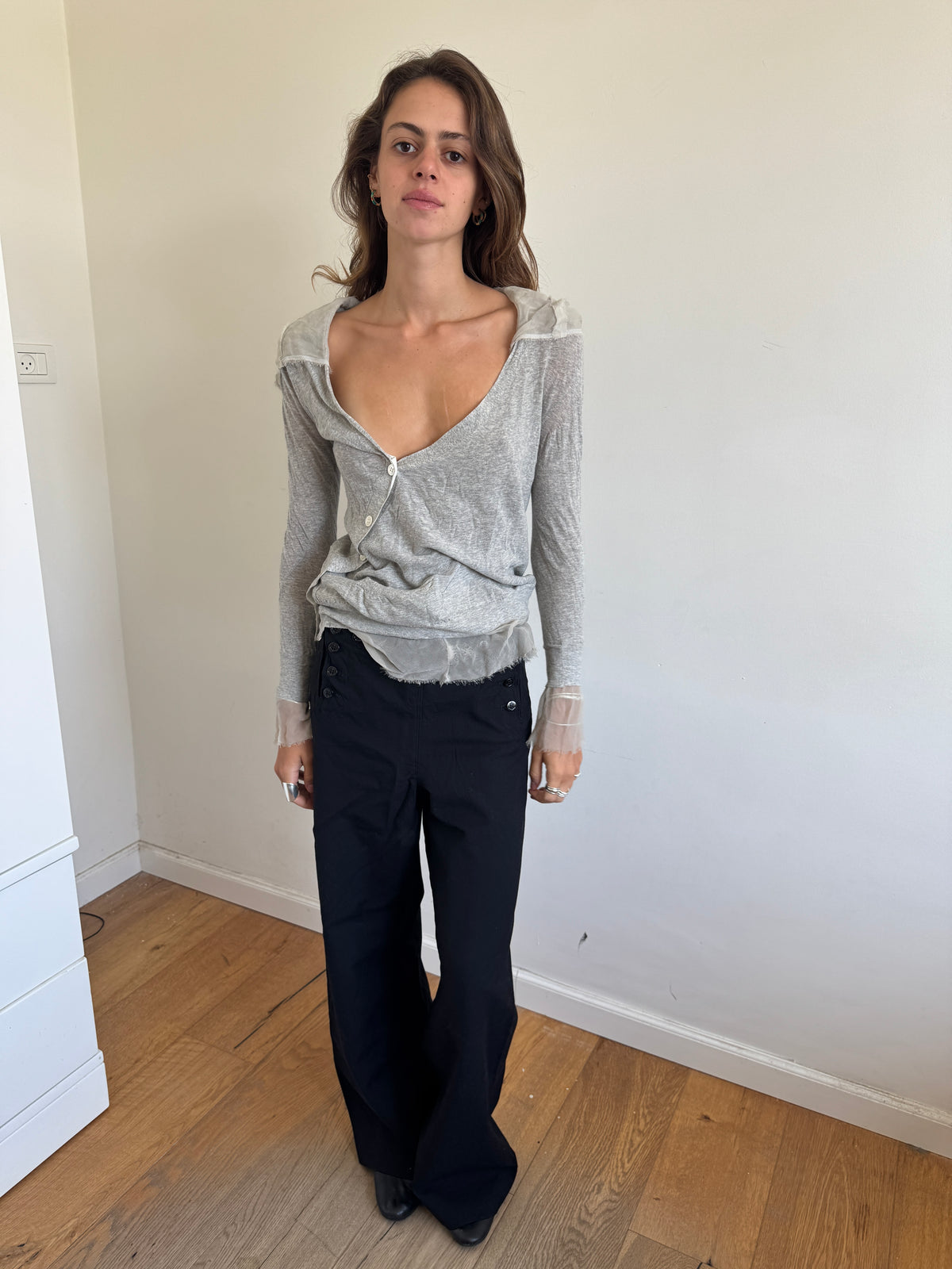 Sacai Asymmetric Silk Detailed Cardigan