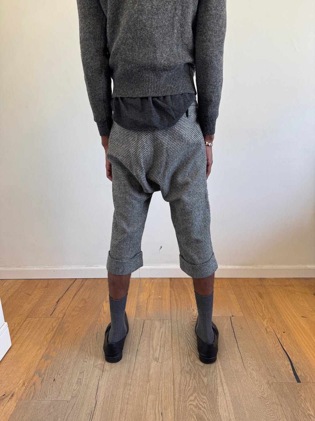 Yohji Yamamoto + NOIR Wool Houndstooth Pattern Drop Crotch Shorts