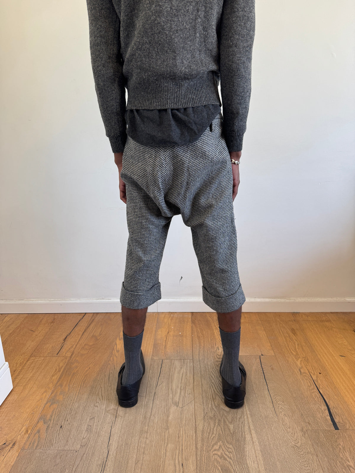 Yohji Yamamoto + NOIR Wool Houndstooth Pattern Drop Crotch Shorts