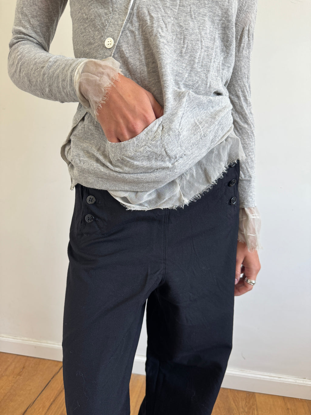 Sacai Asymmetric Silk Detailed Cardigan