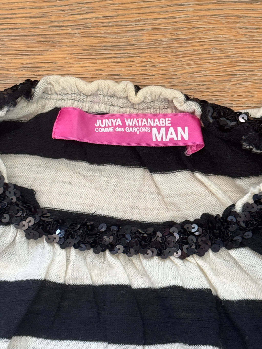 Junya Watanabe Pink MAN 2004 Stripes Sequin Tee