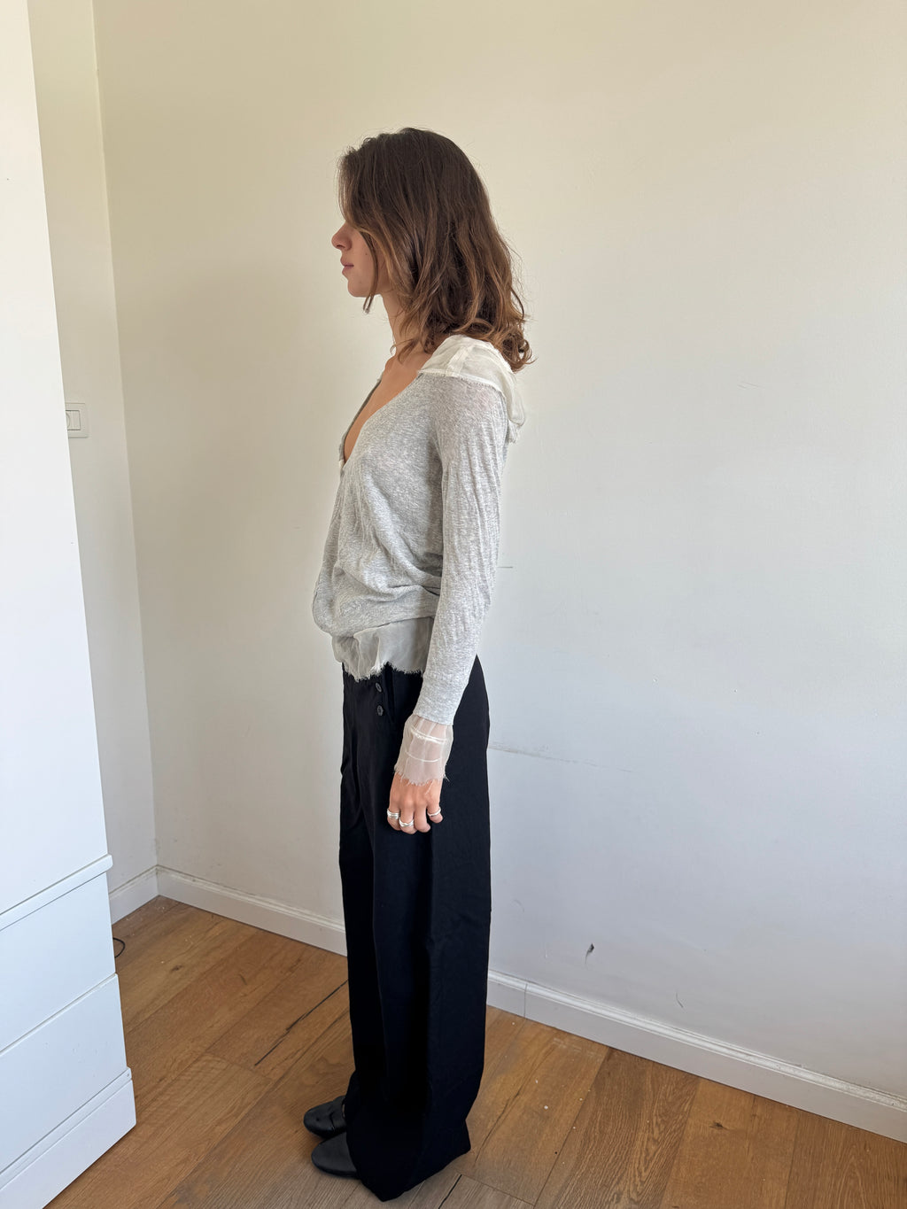 Sacai Asymmetric Silk Detailed Cardigan