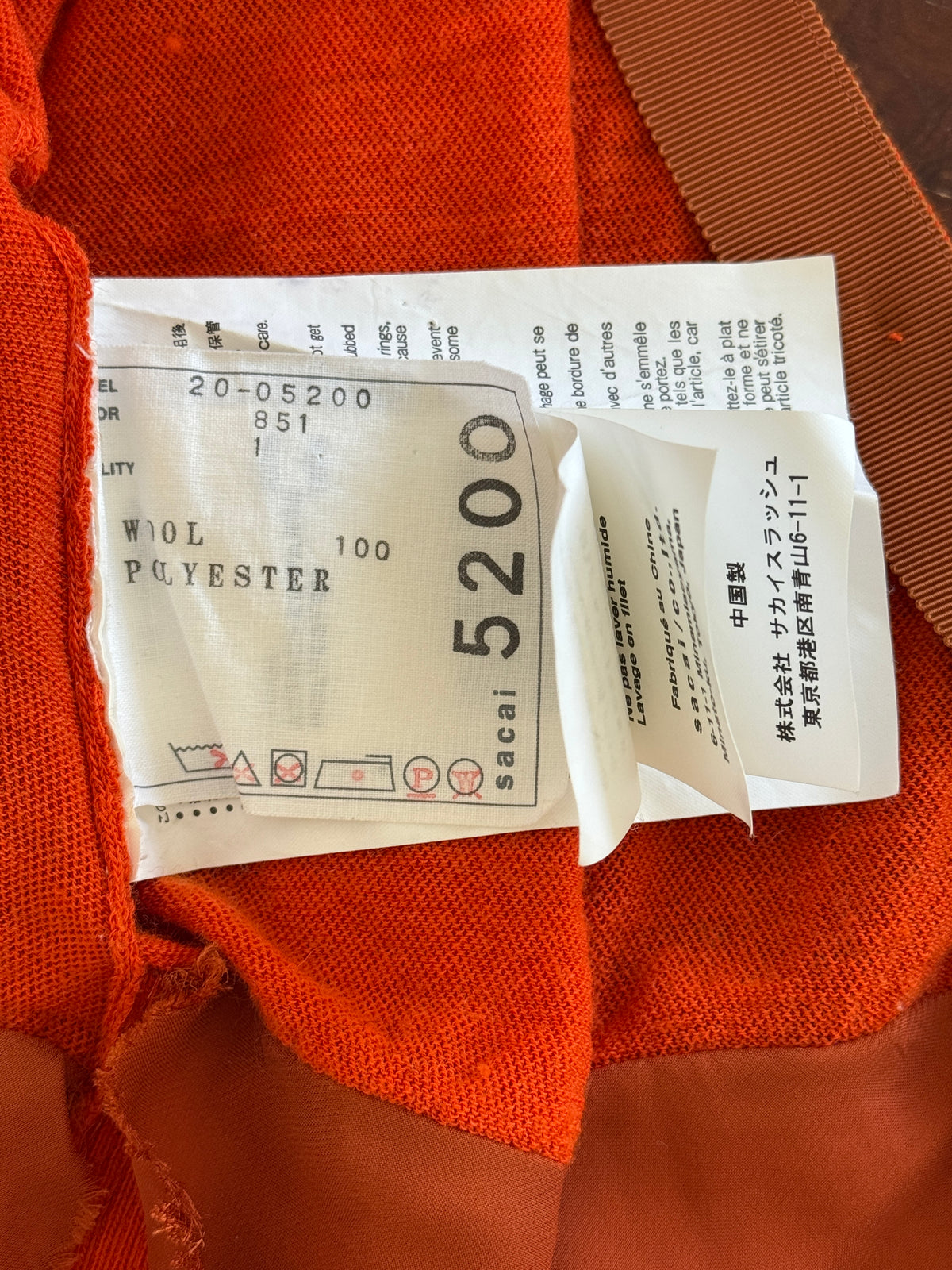 Sacai Orange Deconstructed Asymmetric Cropped Cardigan
