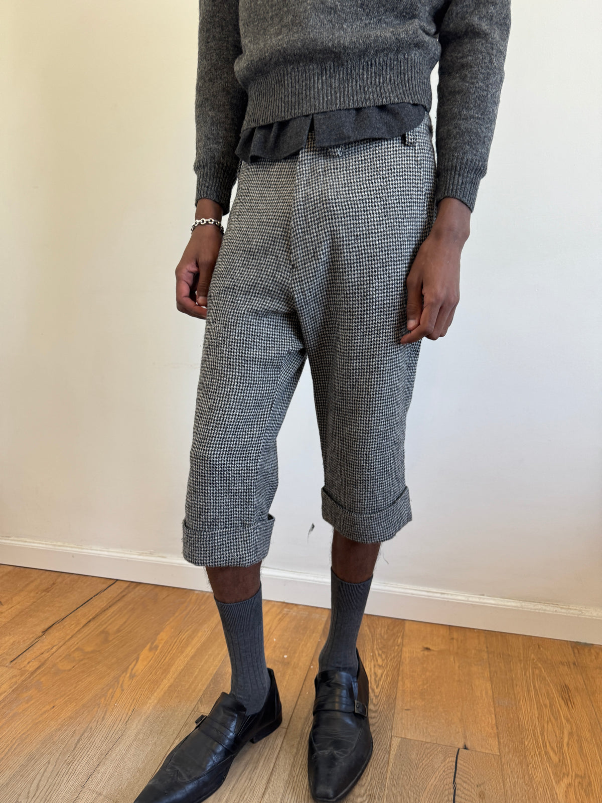Yohji Yamamoto + NOIR Wool Houndstooth Pattern Drop Crotch Shorts