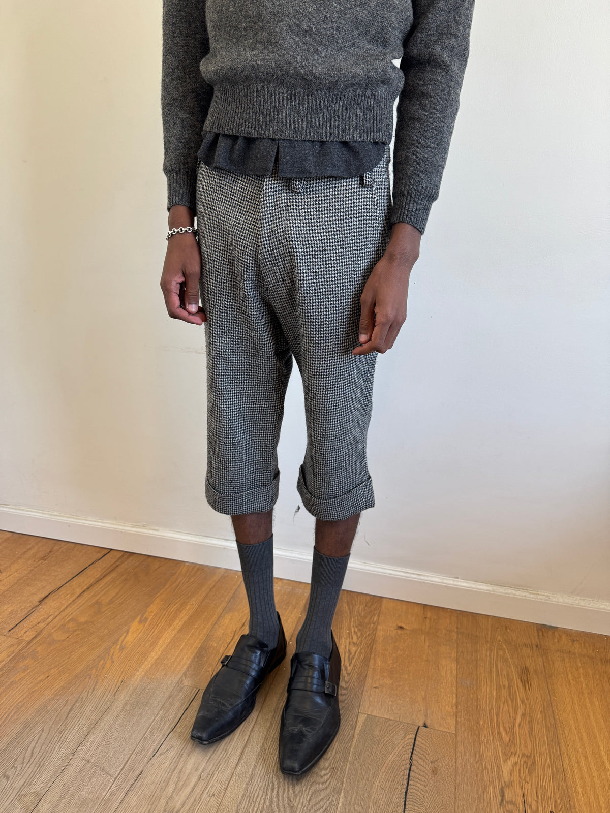 Yohji Yamamoto + NOIR Wool Houndstooth Pattern Drop Crotch Shorts