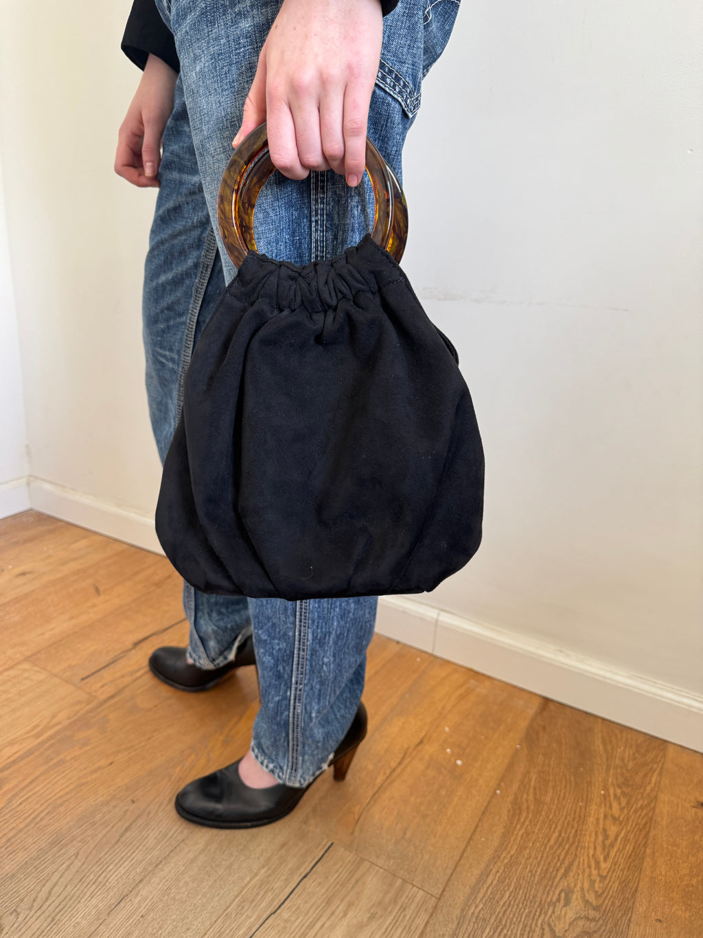 Lanvin Suede Tortoiseshell Handle Clutch