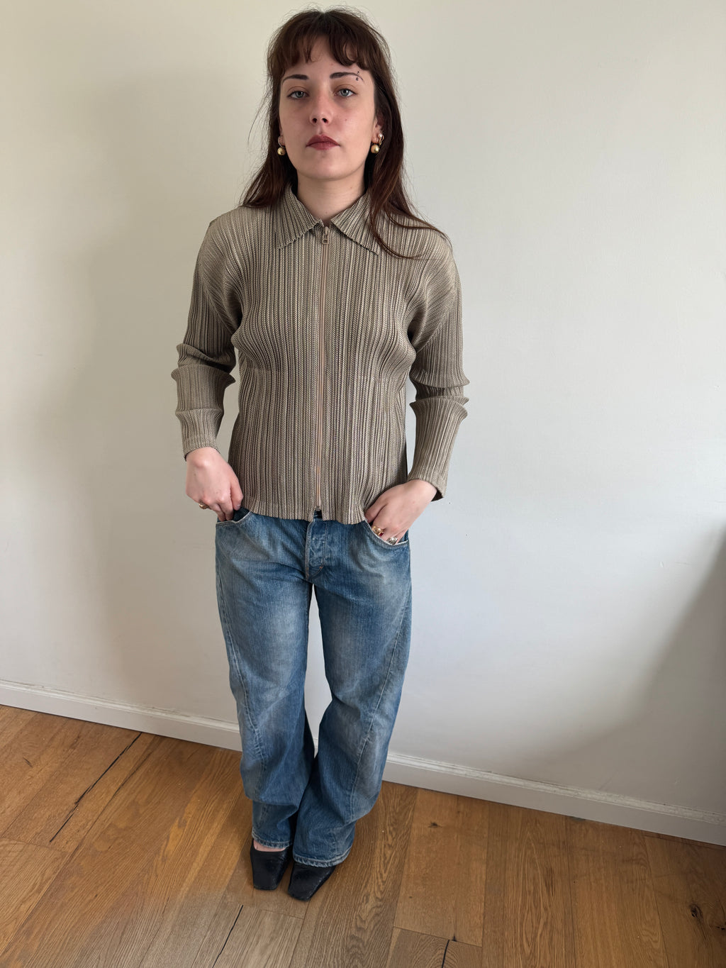 Pleats Please Golden Zip Up