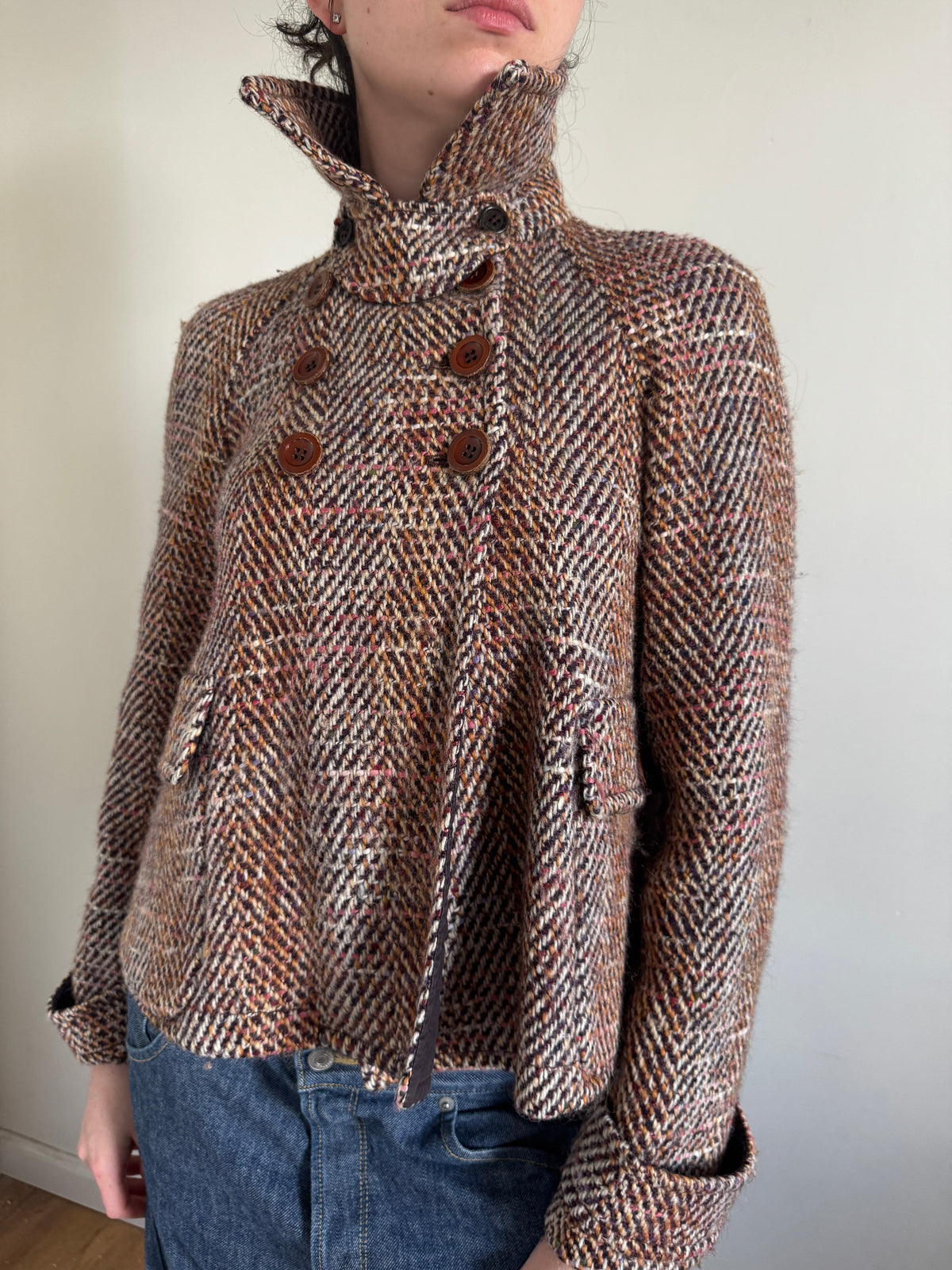 Sportmax Tweed Cape Pea Coat