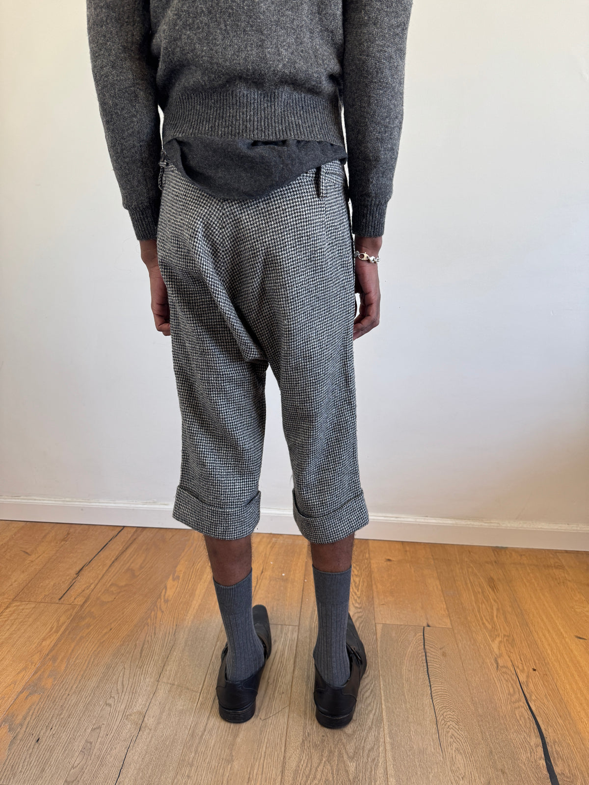 Yohji Yamamoto + NOIR Wool Houndstooth Pattern Drop Crotch Shorts