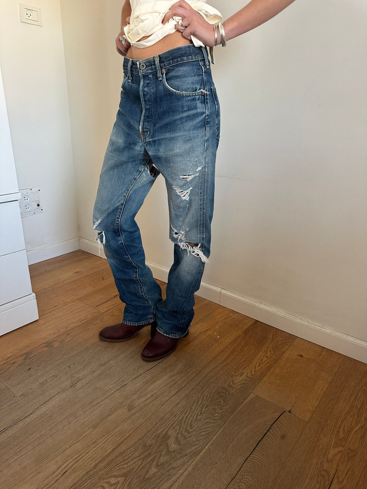 Levi’s 702 Selvedge Distressed Buckle Backs