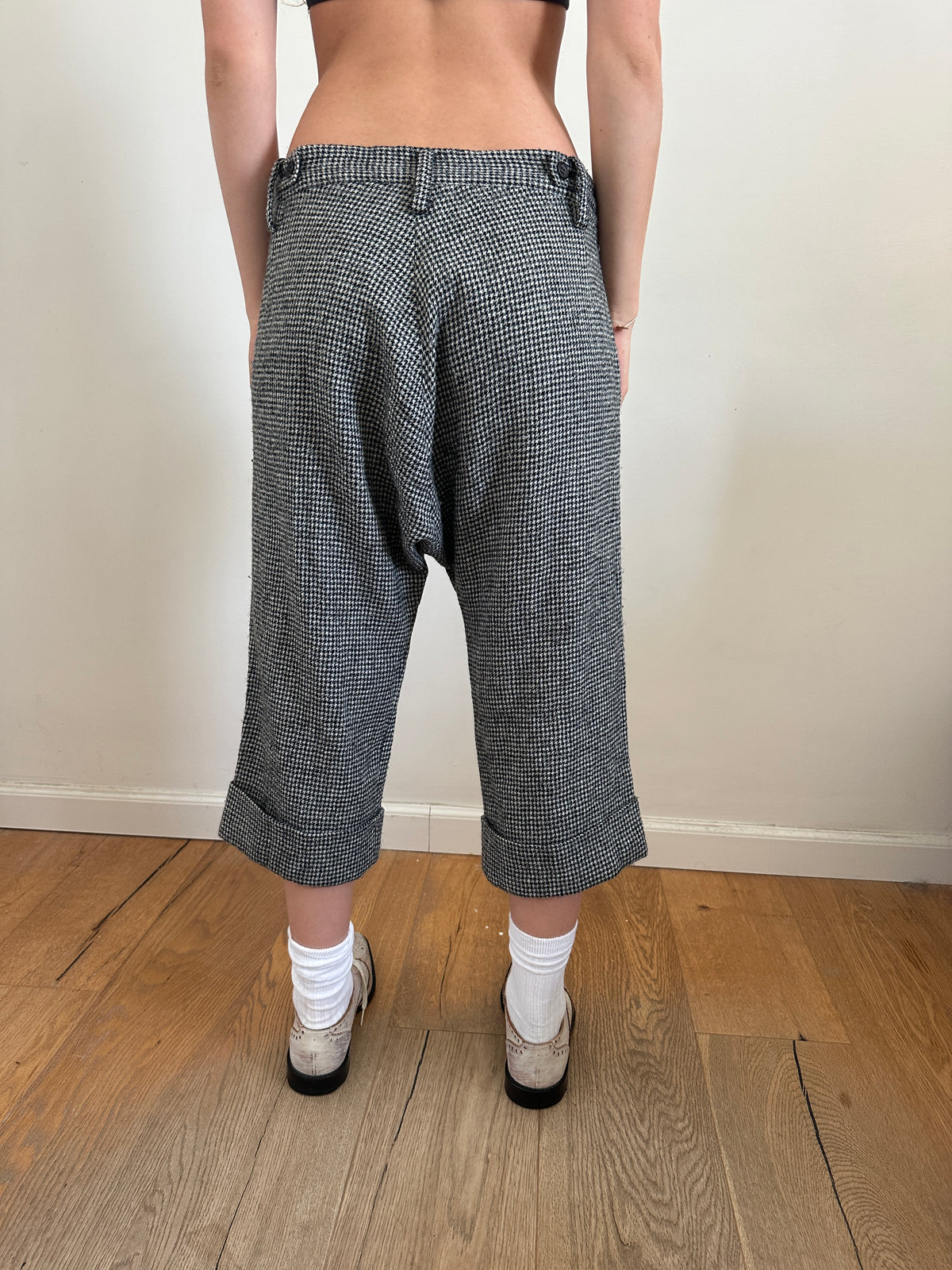 Yohji Yamamoto + NOIR Wool Houndstooth Pattern Drop Crotch Shorts