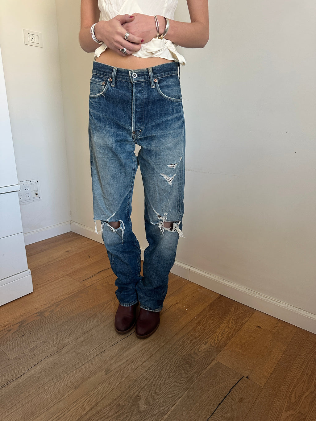 Levi’s 702 Selvedge Distressed Buckle Backs