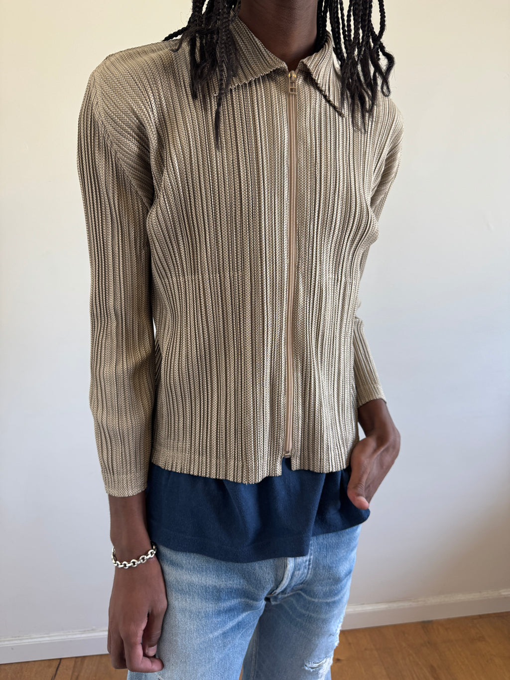 Pleats Please Golden Zip Up