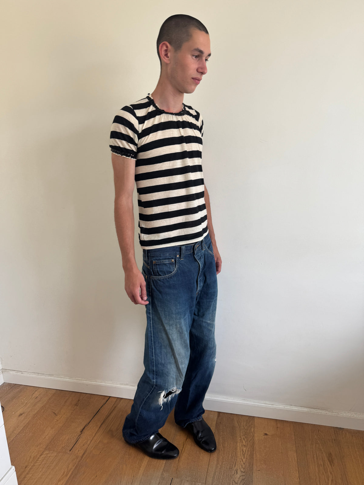 Junya Watanabe Pink MAN 2004 Stripes Sequin Tee