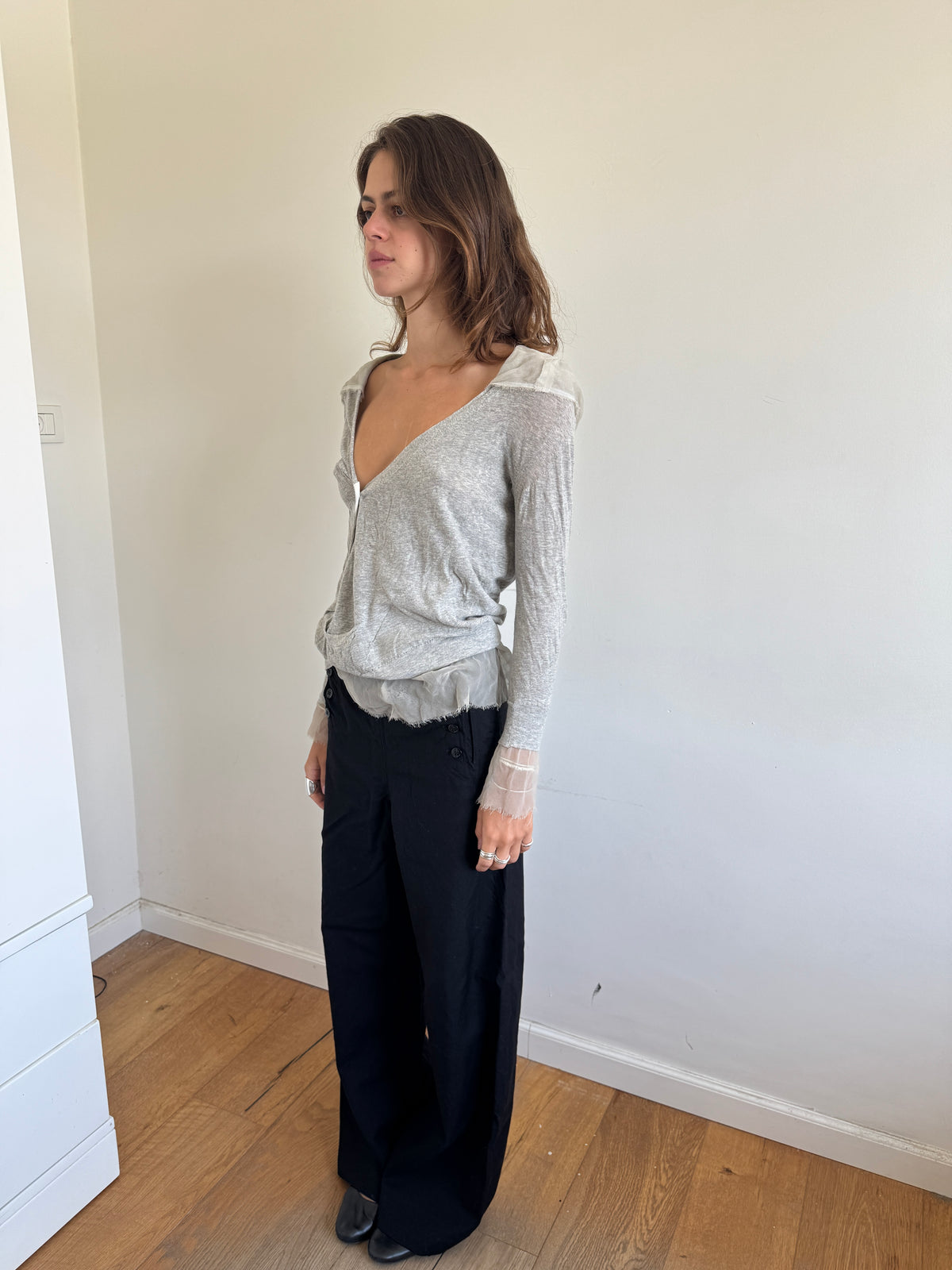 Sacai Asymmetric Silk Detailed Cardigan