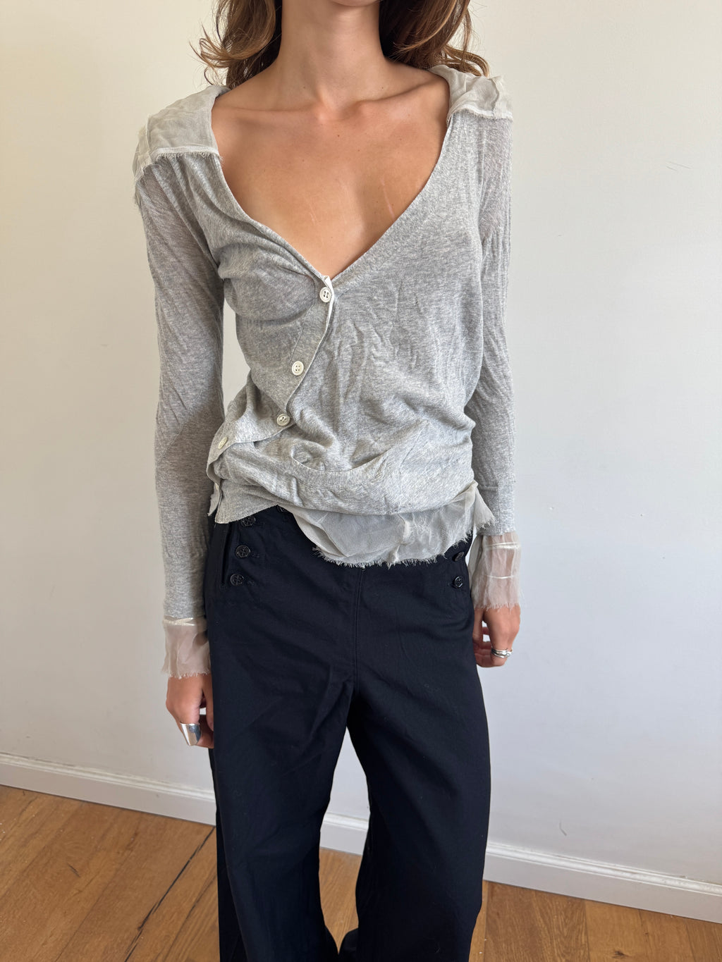 Sacai Asymmetric Silk Detailed Cardigan
