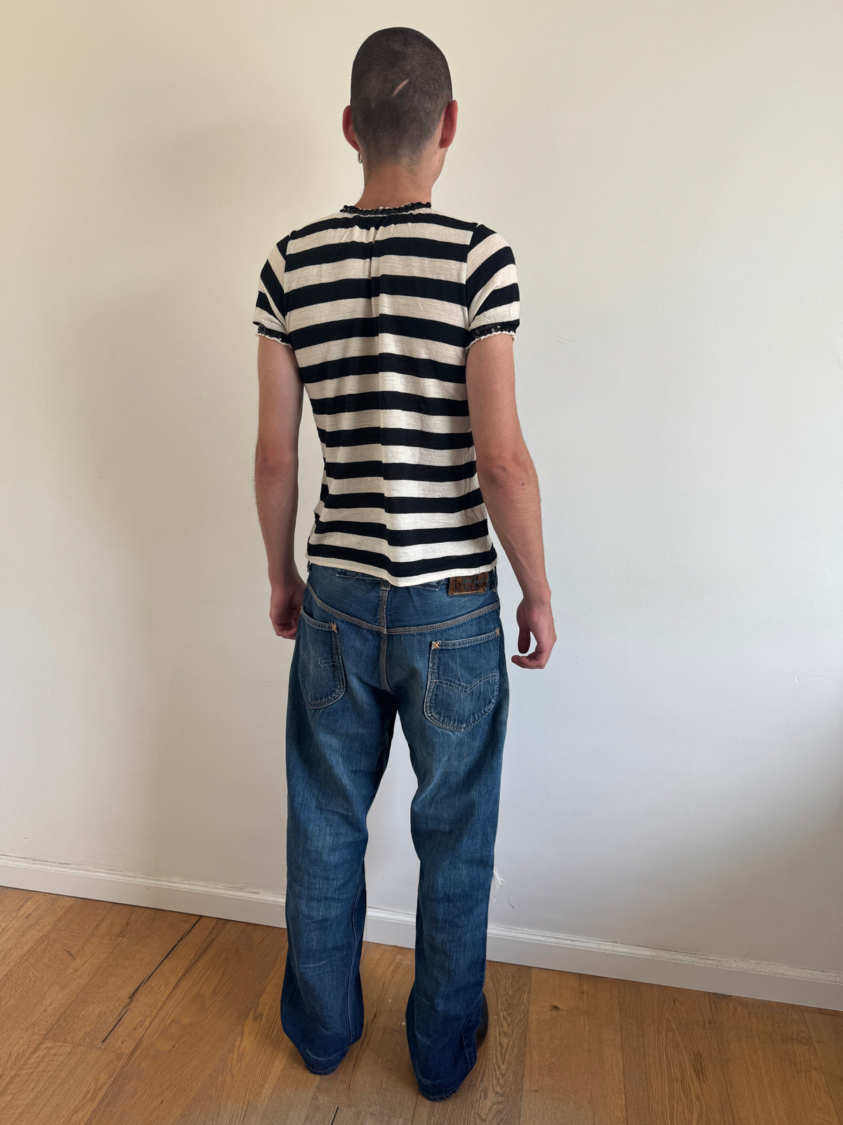 Junya Watanabe Pink MAN 2004 Stripes Sequin Tee